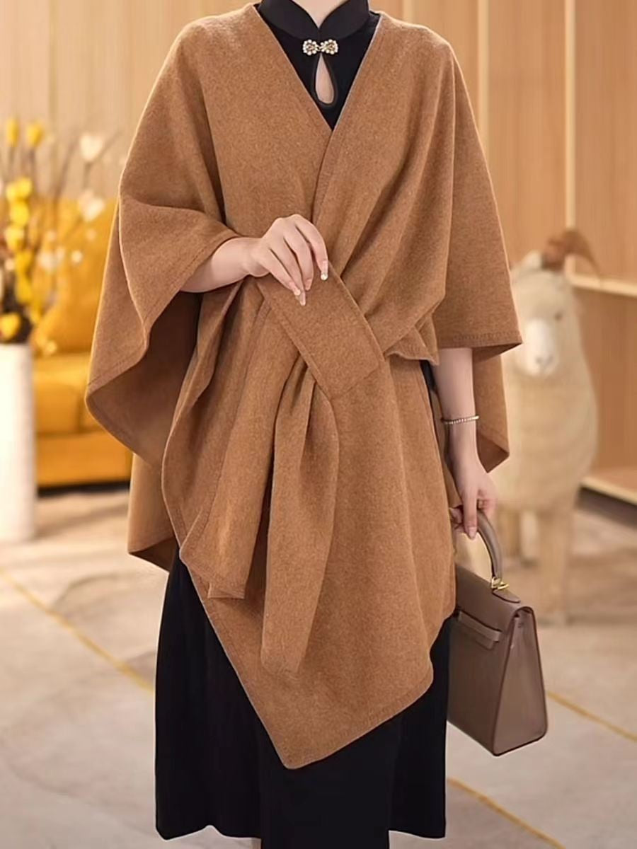 Celvanna Fur-Tipped Knit Cape