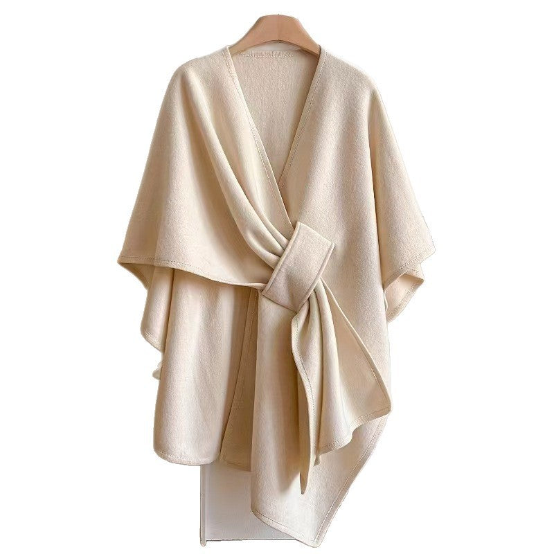 Celvanna Fur-Tipped Knit Cape