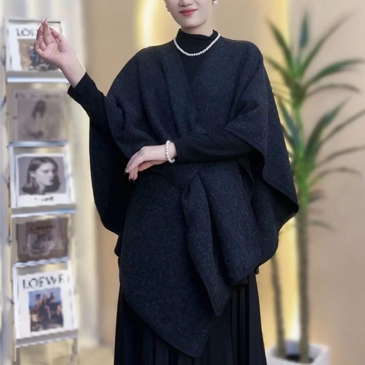 Celvanna Fur-Tipped Knit Cape
